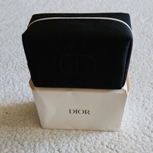 Dior Black Travel Mini Cosmetic Pouch NWT 6" x 3.5" x 3" Promotional Pouch